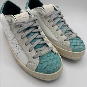 P448 Teal and White Textured Sneakers